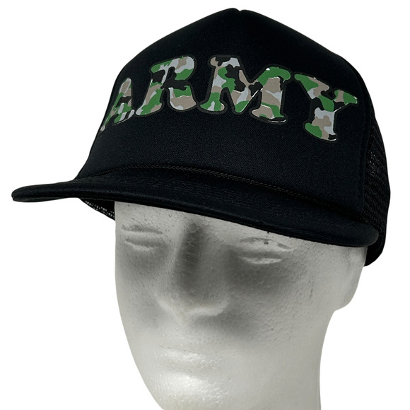 Vintage US Army Trucker Hat Cap Black 80s Camouflage Military Mesh Snapback - Picture 1 of 9